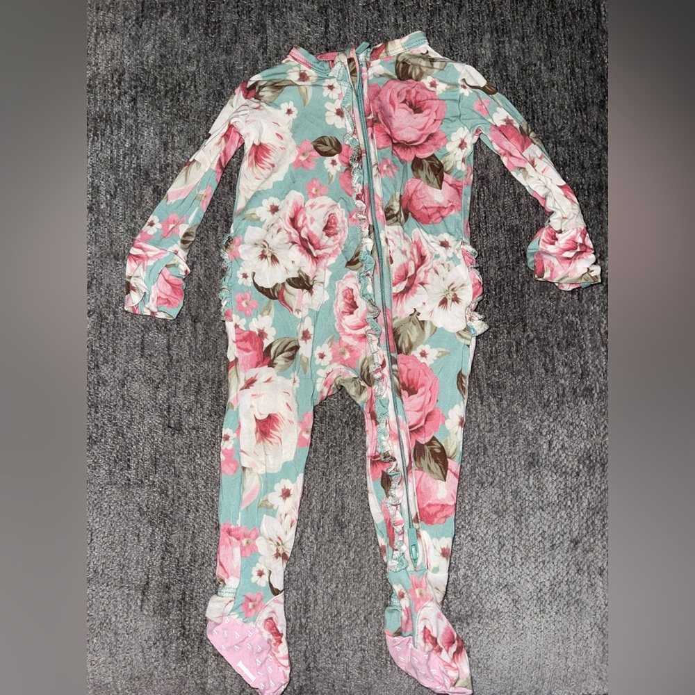 Posh Peanut Floral Kids One Piece - Pink and Teal